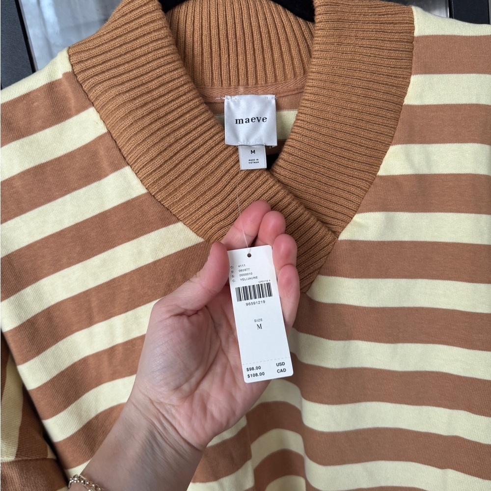Anthropologie Maeve Cotton Boxy Oversized V-Neck Top sweater ribbed pullover - Picture 7 of 12